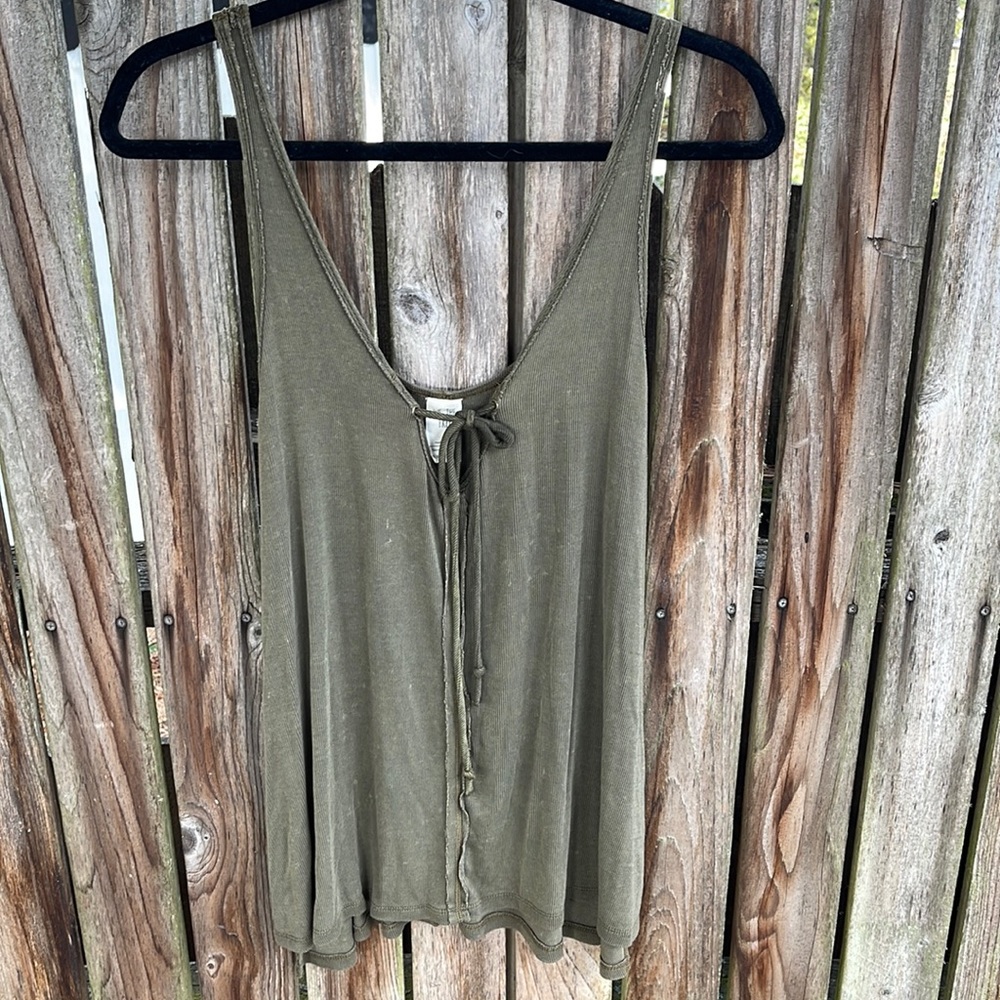 We The Free Olive Green Tie-Front Tank Top